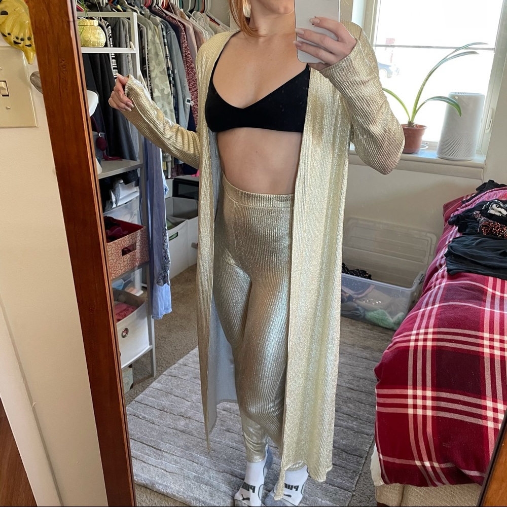 Akira Gold Cardigan & Leggings